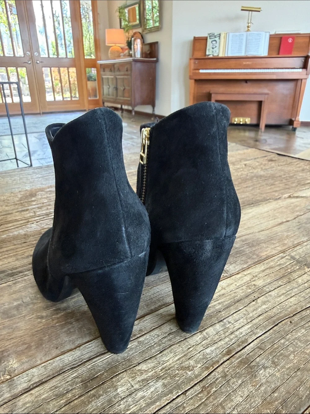 Steve Madden Penelope Suede Ankle Booties with Gold Zipper